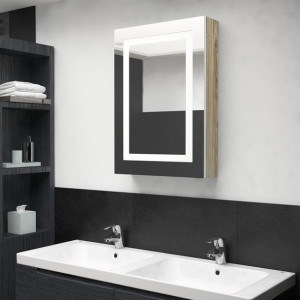 Szafka z lustrem i LED biel i dąb 50x13x70cm