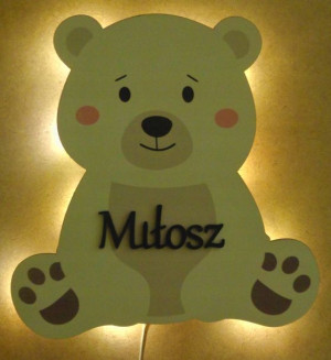 Lampka nocna dla dzieci miś bear z imieniem biała