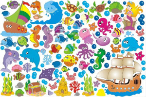 Naklejki na ścianę OCEAN rybki statek dla dzieci
