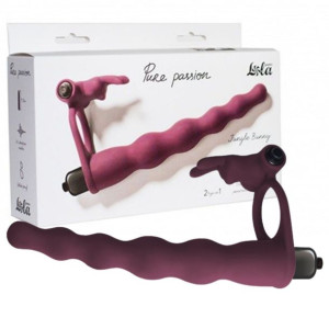 Lola Toys Strap - on Pure Passion Jungle z króliczkiem, Czerwony