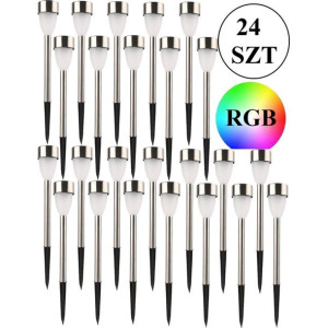 Zestaw Lamp Solarnych 1 Led Rgb 36,5cm Inox - 24szt