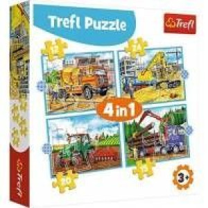 Puzzle trefl 4 w 1 34353 duże maszyny budowlane