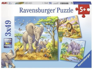 Ravensburger 080038 Puzzle 3x49 Dzikie Zwierzęta