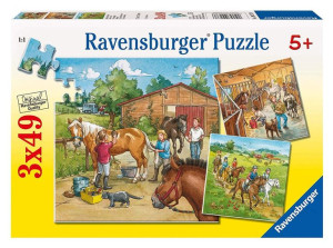 Ravensburger 092376 Puzzle 3x49 Dzień W Stadninie Koni