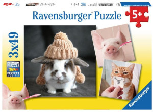 Ravensburger 080281 Puzzle 3x49 Śmieszne Portrety Zwierząt