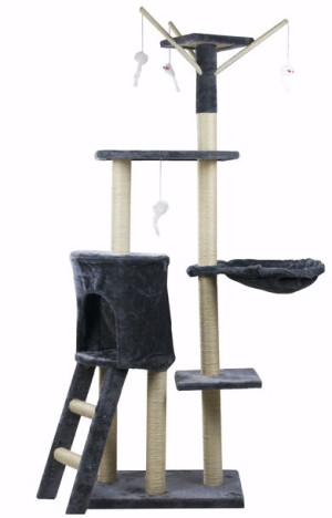Drapak Dla Kota Domek Wieża 150cm + Zabawki Myszki Szary