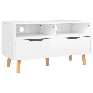 Szafka pod TV, wysoki połysk, biała, 90x40x48,5 cm, płyta