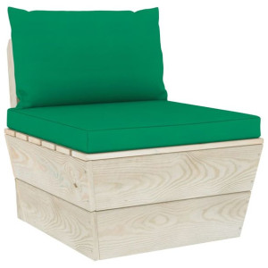 Ogrodowa sofa środkowa z palet, poduszki, impregnowany świerk