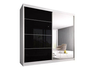 Dwudrzwiowa szafa przesuwna z lustrem 182 cm czarny połysk