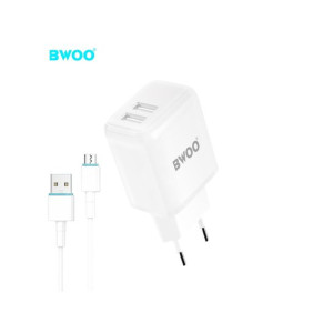 Bwoo ładowarka sieciowa CDA60V 2xUSB 2,4A biały + kabel microUSB