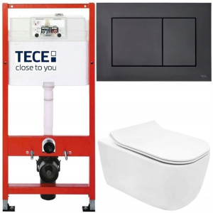 Tece Stelaż Zestaw Podtynkowy Wc Przycisk Czarny
