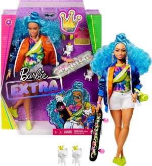Barbie - Lalka Niebieskie Kręcone Włosy - Barbie Extra Moda - Grn27 Grn30