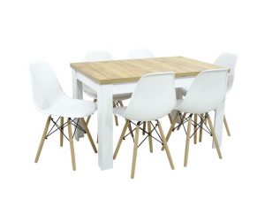 6 krzeseł SL-białe siedzisko  + stół C-2 biały, blat dąb craft 80x120x160