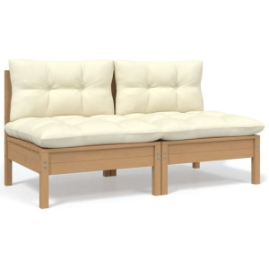 2-osobowa sofa ogrodowa z kremowymi poduszkami, drewno sosnowe