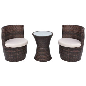 3-cz. zestaw mebli bistro z poduszkami, rattan PE, brązowy