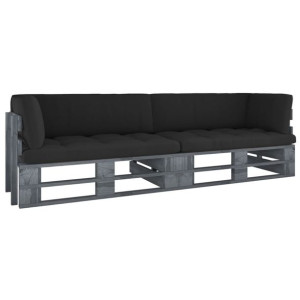 Sofa 2-osobowa z palet, z poduszkami, szara, drewno sosnowe