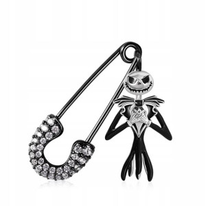 GNOCE - Kolczyk Safety Pin Jack Skull Dangle