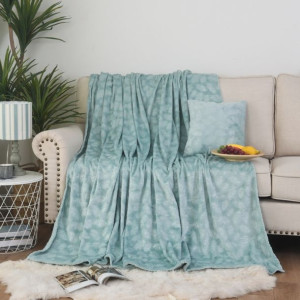 Koc Designerski Pled 200x220 Miętowy Liście