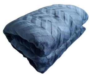 Koc Designerski Pled 200x220 Granatowy Jodełka