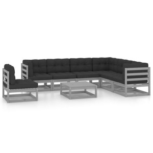 8-cz. zestaw wypoczynkowy do ogrodu, z poduszkami, szary, sosna