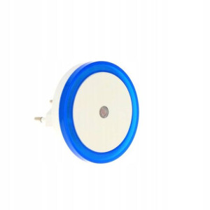 Lampka LED nocna do kontaktu CZUJNIK ZMIERZCHU NIEBIESKA OKRĄGŁA