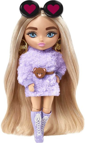 Barbie - Extra Mała Lalka - Fioletowy Kaptur Blond Kucyki - Hgp62 Hgp66