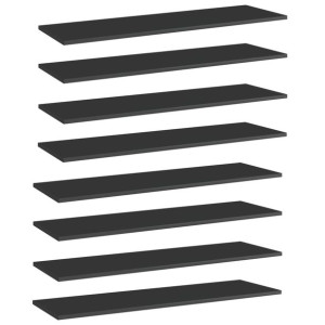 Półki na książki, 8 szt., wysoki połysk, czarne, 100x30x1,5 cm