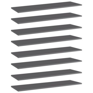 Półki na książki, 8 szt., wysoki połysk, szare, 100x30x1,5 cm