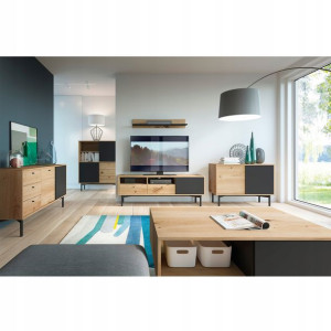Zestaw Mebli Do Salonu LOFT 3 Drewno Czerń Salon