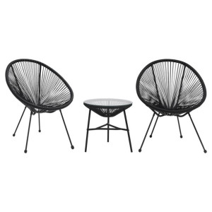 3-cz. zestaw mebli ogrodowych, rattan PVC, czarny