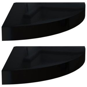 Narożne półki ścienne, 2 szt., połysk, czarne, 25x25x3,8cm, MDF