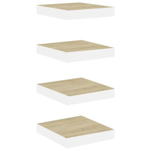 Półki ścienne, 4 szt., dębowo-białe, 23 x 23,5 x 3,8 cm, MDF