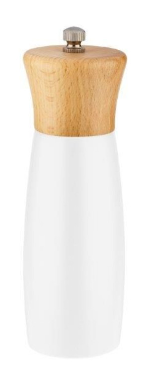 Młynek ręczny do soli i pieprzu CLARENCE biały mat drewno ceramiczne żarno