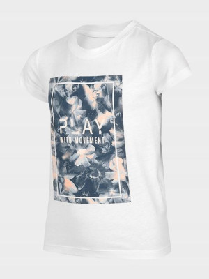 T-shirt dziewczęcy 4F HJL22 JTSD006 biały