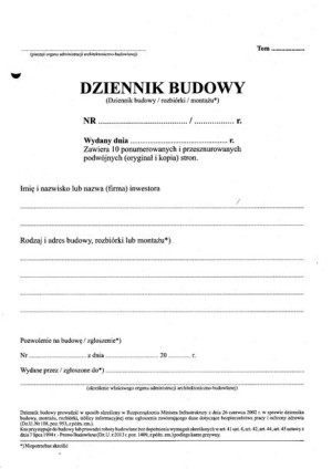 DZIENNIK BUDOWY  20 kartkowy PRODUCENT