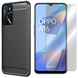 Etui Do Oppo A16 Pokrowiec Obudowa Karbon + Szkło