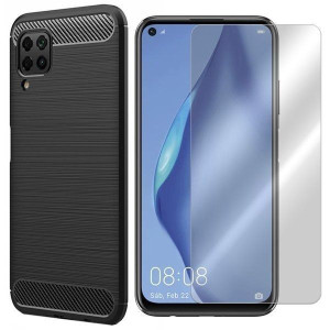 Etui Do Huawei P40 Lite Pokrowiec Karbon + Szkło