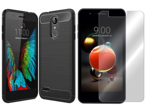 Lg K8 2018 Etui Karbon Pokrowiec Obudowa + Szkło
