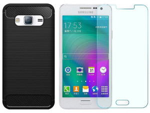 Samsung Galaxy J3 J300 Etui Karbon Case + Szkło 9h