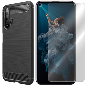 Etui Do Huawei Honor 20 Pokrowiec Karbon + Szkło