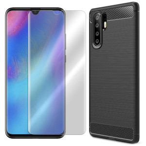 Etui Do Huawei P30 Pro Pokrowiec Karbon + Szkło 9h