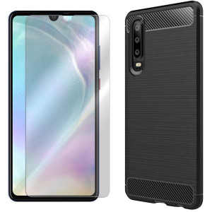 Etui Do Huawei P30 Pokrowiec Tył Karbon + Szkło 9h