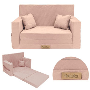 Kanapa rozkładana Mini SOFA dla dzieci IMIĘ GRAWER pudrowy róż