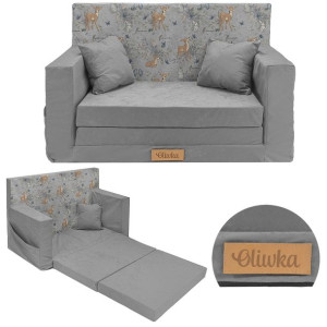 Kanapa rozkładana Mini SOFA dla dzieci IMIĘ GRAWER wzór w sarenki