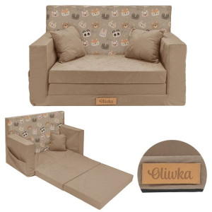 Kanapa rozkładana Mini SOFA dla dzieci IMIĘ GRAWER beżowy wzór w misie