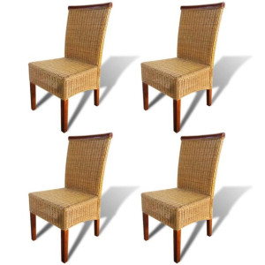 Krzesła stołowe, 4 szt., brązowe, naturalny rattan