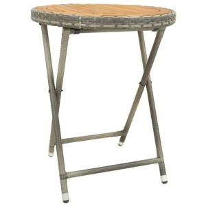 Stolik herbaciany, szary, 60 cm, rattan PE i drewno akacjowe
