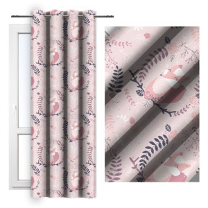 Zasłona dziecięca na przelotkach 140x250 D404-338-01 różowe lisy