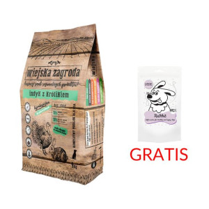 Wiejska Zagroda Indyk z Królikiem 9kg (małe rasy)  + PEPE mini chunkies Rab