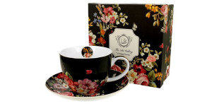 Filiżanka jumbo ze spodkiem 450 ml VINTAGE FLOWERS BLACK
